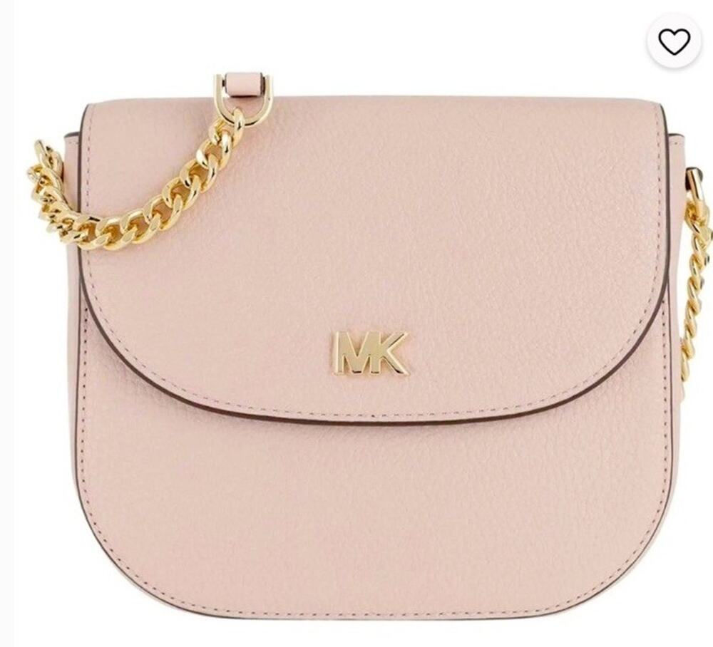 Michael Kors Half Dome Messenger Crossbody Handbag Purse Pink Peddled Leather